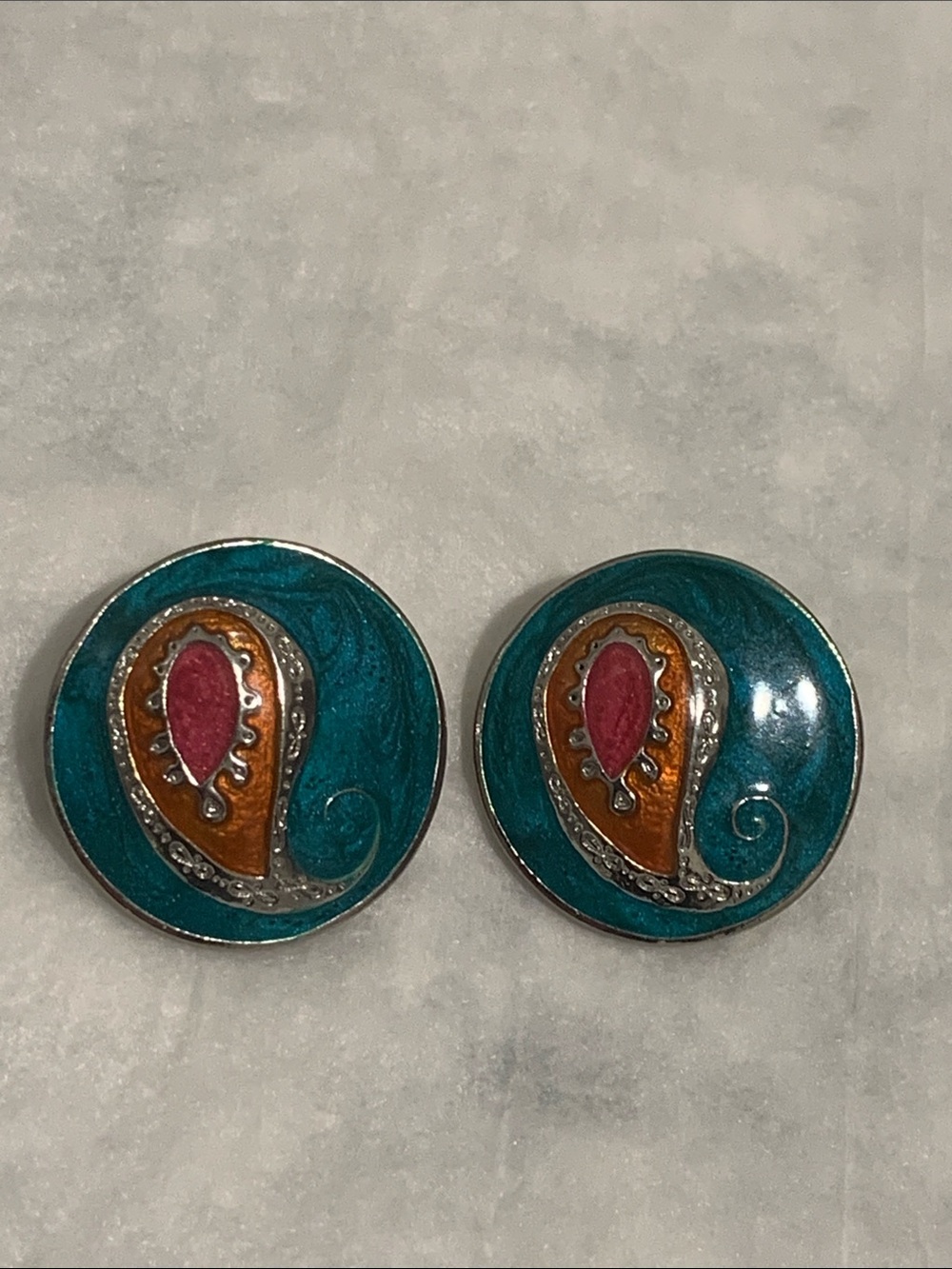 Vintage Turquoise Paisley Enamel Round Drop Earrings by Edgar Berébi.